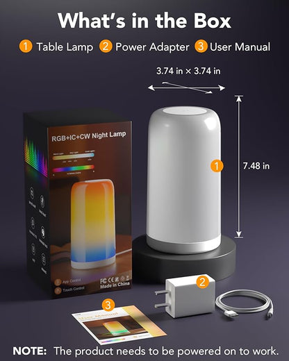 VOLIVO Smart RGB+IC Bedside Table Lamp, Color Changing Lamp with Touch Control, Works with Alexa & Google Assistant, Dimmable Night Light for Bedroom Living Room(Corded)