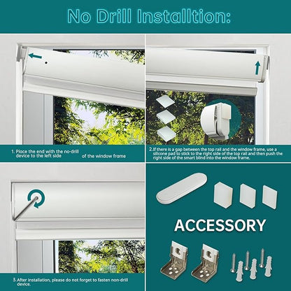 Motorized Blinds No Drill, Automatic Roller Shades with Remote,【Easy to Install】 Cordless Electric Blinds for Window, Customized Smart Blinds, 100% Blackout