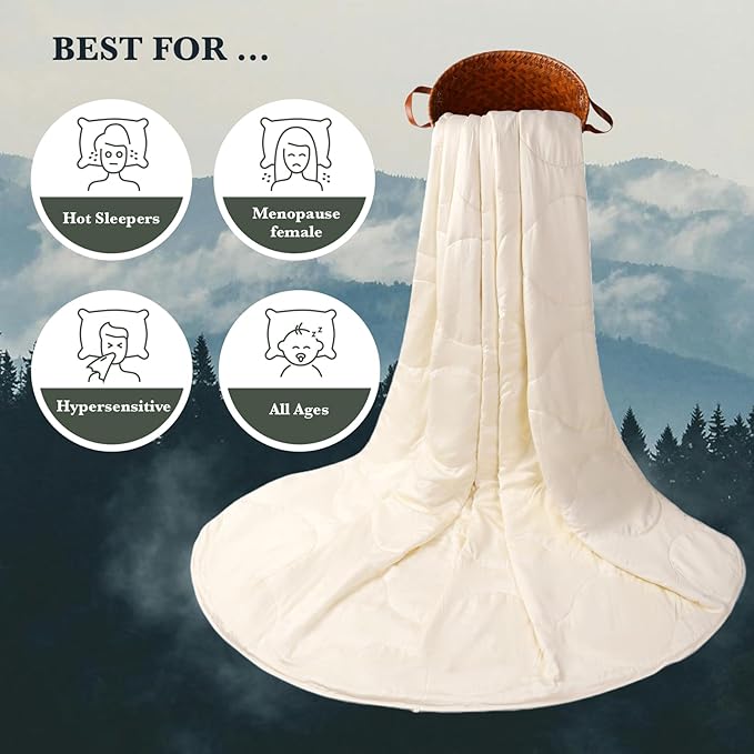 Silk Comforter King Size | 100% Mulberry Silk Fill with Organic Bamboo Viscose Shell | Summer Cooling Blanket for Hot Sleepers, Lightweight Breathable All-Season Bedding (Cream, 104"x90")