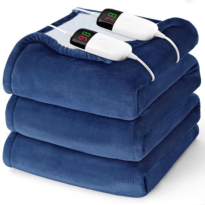 Heated Electric Blanket Queen Size - 84" x 90" Heating Blanket with Dual Control, 10 Heating Levels & 8 Hours Auto Off, Soft Warm Flannel Blanket, for Senior Grandma