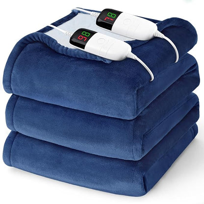 Heated Electric Blanket King Size - 90" x 100" Heating Blanket with Dual Control, 10 Heating Levels & 8 Hours Auto Off, Soft Warm Flannel Blanket, Christmas Birthday Gifts for Senior Grandma