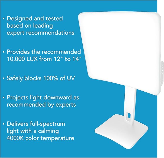 Carex Day-Light Elite Bright Sunlight Therapy Lamp, 10000 LUX Therapy Lamp at 12 Inches, LED Bright White Light with Adjustable Height and Brightness Levels for Mood, White