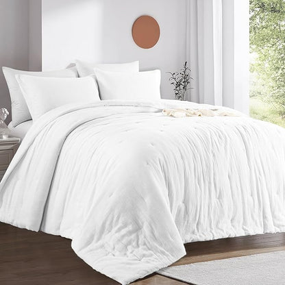 HOMBYS 100% Cotton Muslin Comforter Oversized King 120x120, Lightweight and Breathable Down Alternative Comforter,Soft Gauze Summer Pure White Reversible Fluffy Duvet Insert