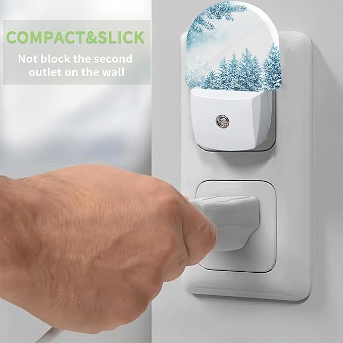 Snowflakes Winter Night Light, Pine Forest Night Light Plug into Wall with Dusk to Dawn Sensor, LED Lamp Energy Saving Lights for Men Women Boys Girls,Lamp for Bedroom Bathroom Hallway