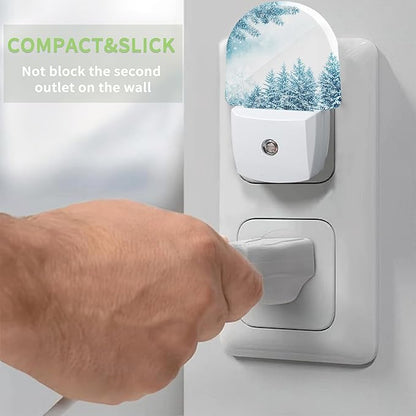 Snowflakes Winter Night Light, Pine Forest Night Light Plug into Wall with Dusk to Dawn Sensor, LED Lamp Energy Saving Lights for Men Women Boys Girls,Lamp for Bedroom Bathroom Hallway