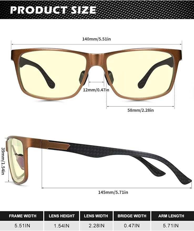 ANYLUV Blue Light Blocking Glasses Men Computer Gaming Glasses Lightweight Al-Mg Metal Anti Eyestrain Eye Protection