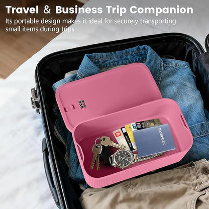 Small Lock Box,Lockable Storage Box with Combination Code for Medication Safe, Medicine Lock Box for Pills/First Aid Kits/Food/Snack Phone Jail,Locked Container for Home/Fridge/Office/School(Pink)