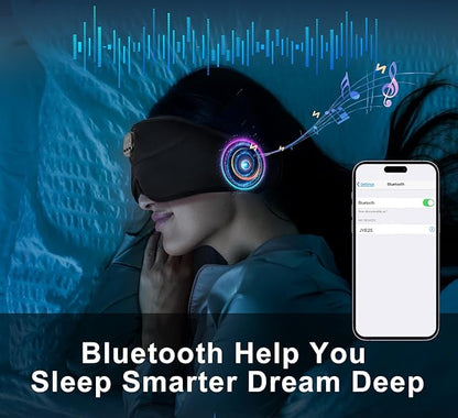 Bluetooth Sleep Mask with Smart Timing, 100% Blackout 3D Contoured Eye Mask for Sleeping & Music Auto Shut Off, Breathable No Pressure for Side Sleeper Travel Essential Gift for Women Men