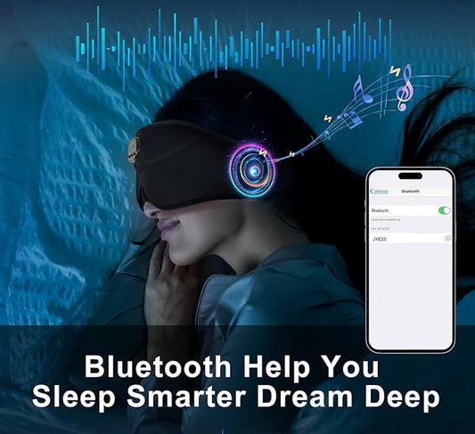 Bluetooth Sleep Mask with Smart Timing, 100% Blackout 3D Contoured Eye Mask for Sleeping & Music Auto Shut Off, Breathable No Pressure for Side Sleeper Travel Essential Gift for Women Men