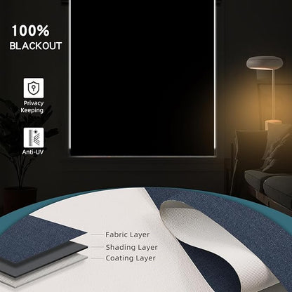 Electric Blinds Compatible with Alexa,Google Home,Motorized Roller Shades with Valance,100% Blackout Automatic Shades for Home&Office,Dark Denim