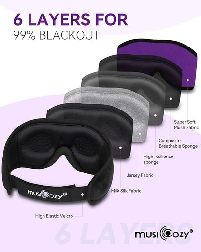 MUSICOZY 3D Bluetooth Sleep Mask with HD Stereo Sound, Wireless Sleep Headphones for Side Sleepers, Music Headband Eye Mask for Sleeping, Relaxation, Travel, Yoga, Cool Gadgets for Women Mom Girls