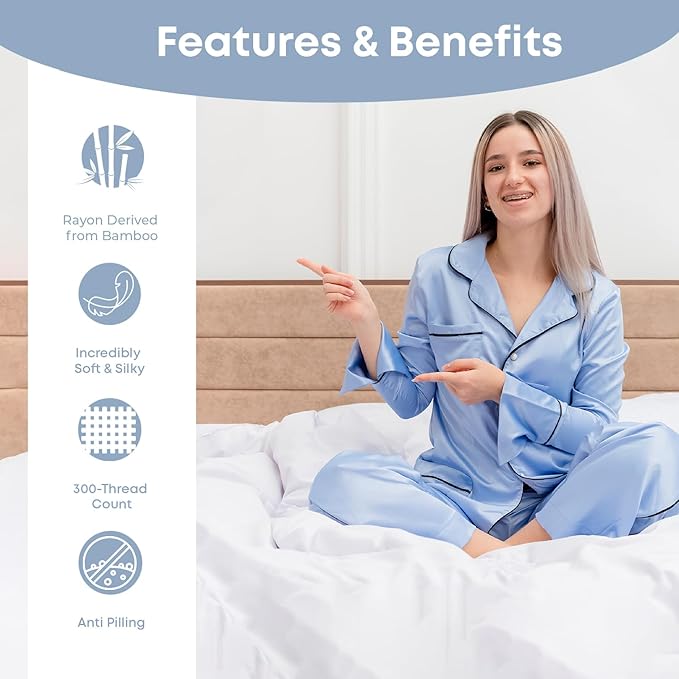LINENWALAS Twin Flat Sheet Only - Rayon Derived from Bamboo Silk Bed Sheet, Premium Breathable Cooling Sheet, Soft Top Sheet (Twin, Bahamas Blue)