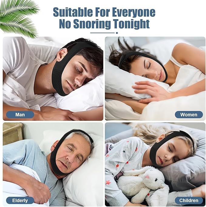 Chin Strap for Sleeping - Anti Snoring Devices - Comfortable Stop Snoring Solution - Adjustable Breathable Sleep Apnea Devices - Simple and Effective Anti Snoring Chin Strap (Black)-GQXBD001