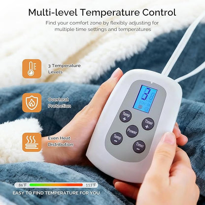 Heated Blanket Electric Blanket King 100"x90" Heating Blanket with Dual Control 10 Heat Levels & 10 Hours Auto-Off Overheat Protection Cozy Soft Flannel King Size Blanket Fast Heating Machine Washable