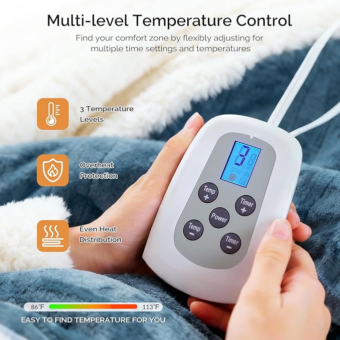 Heated Blanket Electric Blanket Queen Size 84"x90" Fast Heating Electric Blanket with Dual Control 10 Heat Levels & 10 Hours Auto-Off Overheat Protection Cozy Soft Flannel Heated Throw Blanket
