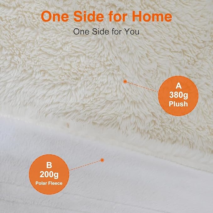 Heated Blanket with 10 Hours Auto-Off 6 Heat Level, Cozy Shaggy Faux Rabbit Fur Electric Blanket with Overheating Protection (White, 90"X100")