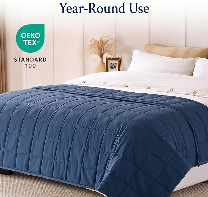 Topblan Weighted Blanket for Adults 15lbs, Soft Cooling Breathable Weighted Throw for Sleeping, Washable Heavy Blanket with Glass Beads for Winter, Sofa Bed, 48"x72" Twin Size
