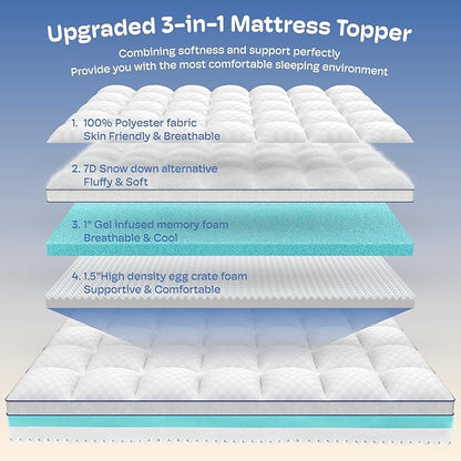 Twin Mattress Topper, 4.5 Inch Memory Foam Mattress Topper for Back Pain & Pressure Relief - 2.5" Cooling Memory Foam Soft and Supportive + 2" Pillow Top Mattress Pad Cover, with 8-21" Deep Pocket