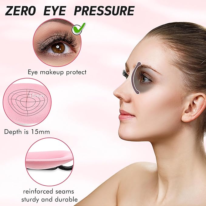 Bonuci 12 Pack Sleep Mask Blackout 3D Eye Mask for Ultralight Sleeping Night Blindfold Eye Covers with Adjustable Strap for Men Women Travel Gift Back and Side Sleeper (Pink)