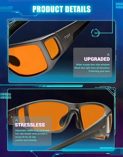 TIJN Sonia Sleep Glasses for Blue & Green Light Blocking,Red Lens with Dual AR Coating,Wraparound Frame for Gaming Screen