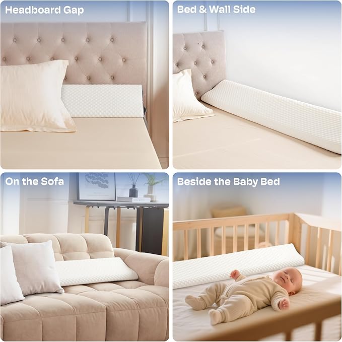Queen Size Bed Wedge Pillow Headboard, Pillow Wedge for Headboard Gap(0-8"), Mattress Gap Filler Wedge, Stop Items Falling and Get Quality Sleep,Ergonomic Design, Non-Slip, Breathable(60"X10"X6")