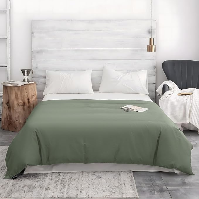 ZonLi 60"x80" New Green Duvet Cover, Oeko-texCertified 100% Cotton, Queen Size RemovableDuvet Cover for Weighted Blanket