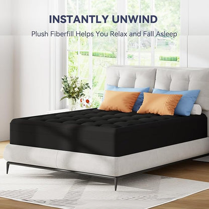 ELEMUSE 3 Inch Dual Layer Memory Foam Mattress Topper King, 2 Inch Cooling Gel Memory Foam Plus 1 Inch Down Alternative Pillowtop Mattress Pad with Cooling Cover,Black