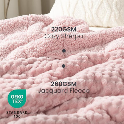 Drewin Queen Size 20 lbs Weighted Blanket for Adults, Soft Fuzzy Jacquard Sherpa Weighted Blankets for Sleeping, Cozy Sofa Bed Blanket for Winter, Pink, 60 x 80 inches