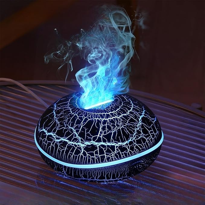 3-in-1 Aromatherapy Diffuser & Humidifier, 250ML Ultrasonic Aroma Essential Oil Diffuser with 7-Color Flame Night Light, Auto Shut-Off, 6-8H Runtime for Bedroom Yoga Office Home