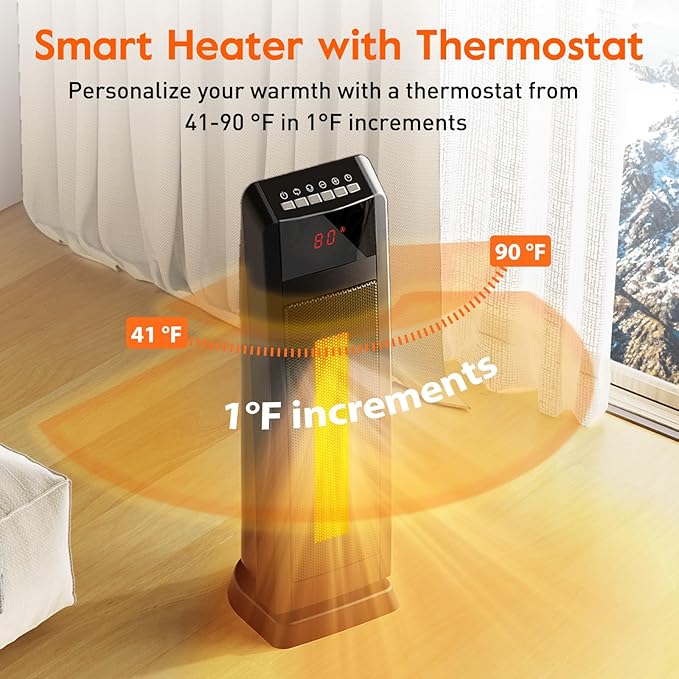 GiveBest Space Heater for Large Room, 24" Ceramic Heater with Remote Control 1H to 8H Timer ETL Certified Digital Oscillating Heater with Overheat Protection Tip-Over Switch for Indoor Use