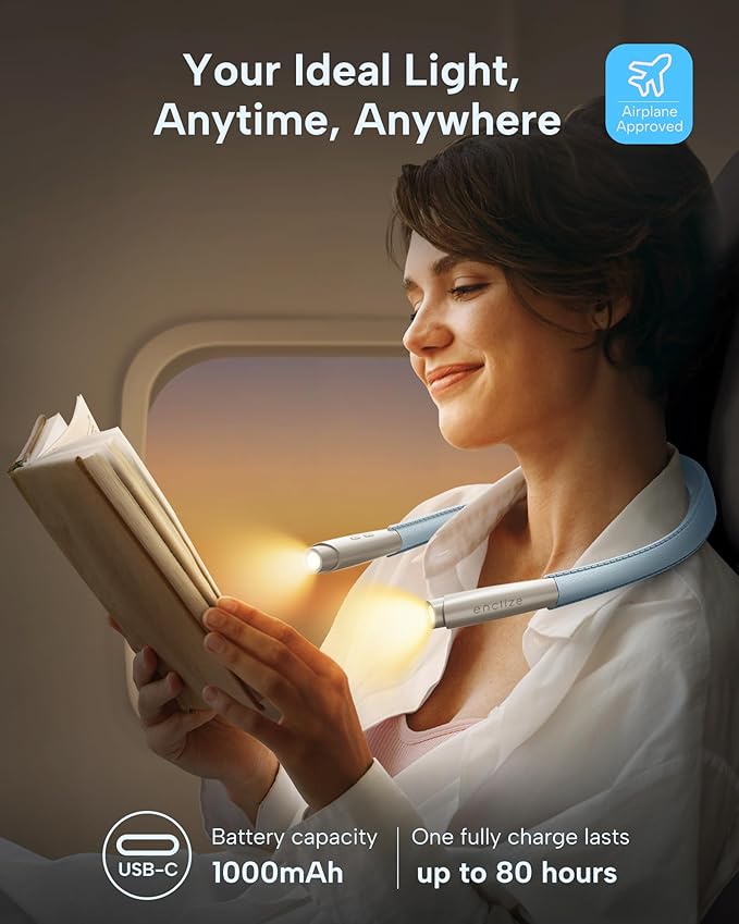 LED Neck Reading Light, Book Light for Reading in Bed, 3 Colors, 9 Brightness Levels, Lightweight Comfortable Design, Long Lasting, Perfect for Knitting,Crafting,Camping, Blue