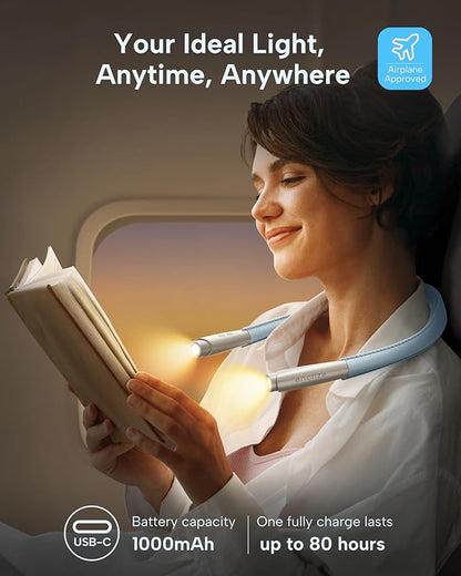 LED Neck Reading Light, Book Light for Reading in Bed, 3 Colors, 9 Brightness Levels, Lightweight Comfortable Design, Long Lasting, Perfect for Knitting,Crafting,Camping, Blue