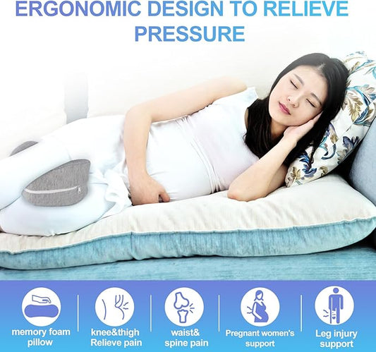 Knee and Leg Memory Foam Pillow for Side Sleepers, Ergonomic Support for Back, Hips, Knees, Joints, Nerves and Muscle Discomfort Relief (Gray)