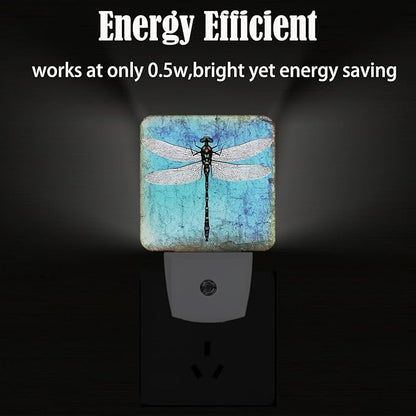 Blue Vintage Dragonfly Night Light,Plug Into Wall Decor for Stairway,Hallway,Kitchen,Dusk to Dawn Sensor Nightlights for Boys/Girls/Women/Men Room Gifts