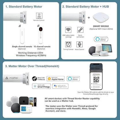 Bringnox Motorized Blinds with Remote,100% Blackout Smart Roller Blinds Compatible with Apple Homekit Google Home and Alexa Via HUB,and Customized (Vinyl White Grey-15)