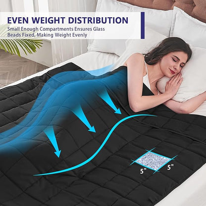 yescool Weighted Blanket for Adults (18 lbs, 60" x 80", Black) Cooling Heavy Blanket for Sleeping Perfect for 170-190 lbs, Queen Size Breathable Blanket with Premium Glass Bead, Machine Washable
