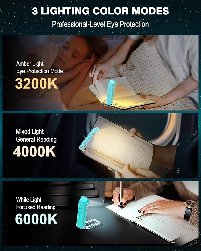 2-Pack Reading Light with 6 Bookmark, Rechargeable Book Light for Reading at Night in Bed, with 3 Colors &5 Brightness Adjustable Eye Care, 30/60-min Timer for Kids Night Book Reading Lovers