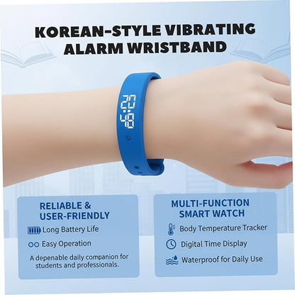 Vibrating Alarm Wristband with Fitness Tracking, Silent Vibration Alarm & Waterproof Design for Heavy Sleepers, Students, Men & Women (Blue)