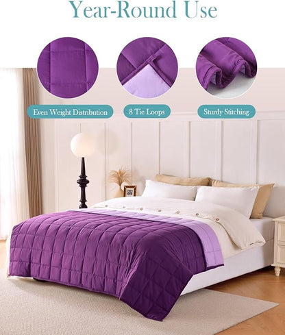 Topblan Weighted Blanket 15 pounds, Soft Cooling Weighted Blanket Full Size for Adults and Kids, Breathable Comfort Blanket with Glass Beads for Bed Sofa All Season, 48 x 72 inches, Purple