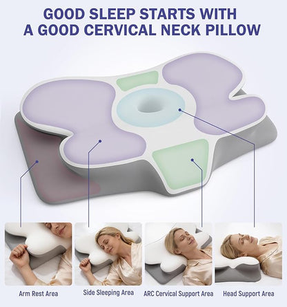 Cooling Cervical Pillow for Neck and Shoulder Pain Relief, Ergonomic Contour Memory Foam Neck Pillow, 2-in-1 Dual Height Orthopedic Bed Pillows for Side Back Stomach Sleepers, Washable Cover