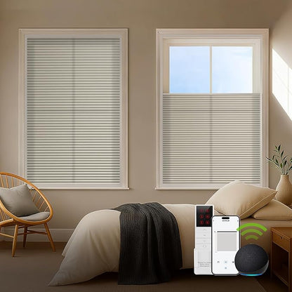 ZSTARR Motorized Skylight Shades Blackout Cellular Honeycomb Electric Blinds with Solar Panel Cordless Rechargeable with Remote for Roof and Slanted Windows Custom Size (LF Light Coffee)
