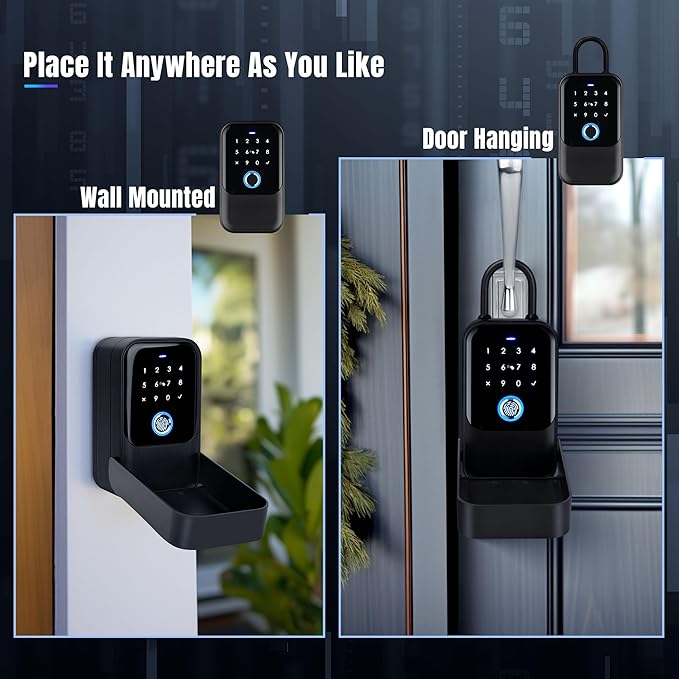 Smart Key Lock Box, Bluetooth Fingerprint Lock Box with Tuya APP Control, Fingerprint Recognize & Multiple Code Types, Security Key Lock box for Outside, Owner, Realtor, Airbnb (New Version)