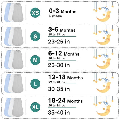 3 Pack Baby Sleep Sack 6-12 Months 100% Rayon Cotton Baby Sleeping Bag 2-Way Zipper Toddler Wearable Blankets Comfy Stretchy Thin Sleep Sacks TOG 0.3