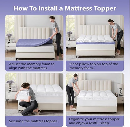 downluxe 4 Inch Twin Memory Foam Mattress Topper Pro Dual Layer 2 Inch Cooling Gel Egg Crate Memory Foam Plus 2 Inch Pillow Top Medium Firm with Deep Pocket