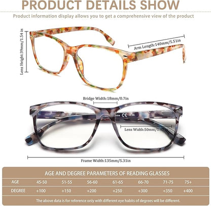 CLASAGA Progressive Multifocus Reading Glasses for Women, Pattern Print Blue Light Block Stylish Ladies Computer Readers