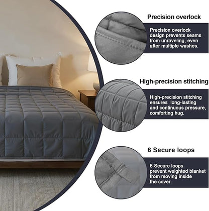 Weighted Blanket for Adults (15 lbs, 48"x 72") Twin Size Heavy Blanket, Breathable Cotton with Natural Glass Beads, Machine Washable