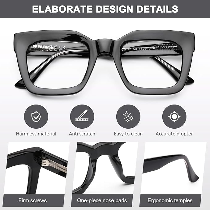 AQWANO Stylish Oversized Reading Glasses for Women Fashion Designer Readers Blue Light Square Computer Glasses