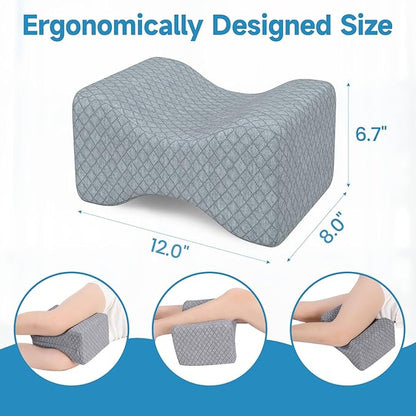 Memory Foam Knee Pillow for Side Sleepers, Support Leg Pillow for Side Sleeping, Smooth Spine Alignment Pillow, Cushion for Hip, Back, Sciatica, Knee, Joints Pain Relief, Gray, X-Large