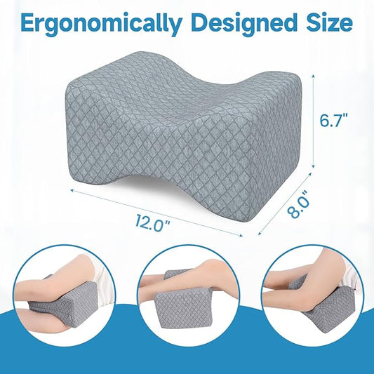 Memory Foam Knee Pillow for Side Sleepers, Support Leg Pillow for Side Sleeping, Smooth Spine Alignment Pillow, Cushion for Hip, Back, Sciatica, Knee, Joints Pain Relief, Gray, X-Large