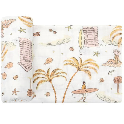 LifeTree Baby Swaddle Blanket, 70% Viscose from Bamboo and 30% Cotton Muslin Swaddles Blankets Boys Girls, Swaddling Blanket for Newborn, Super Soft Large 47" x 47", Yellow Sandy Beach